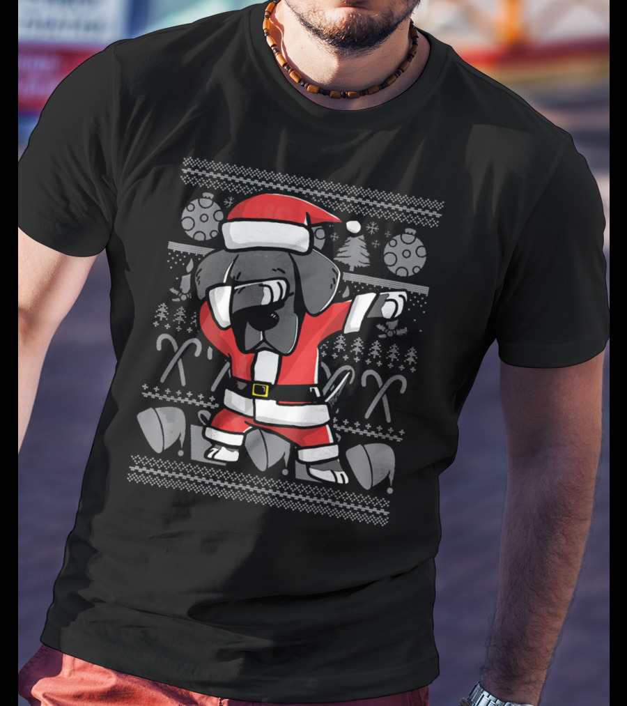 Dabbing Great Dane Dog Santa Ugly Christmas T-Shirt