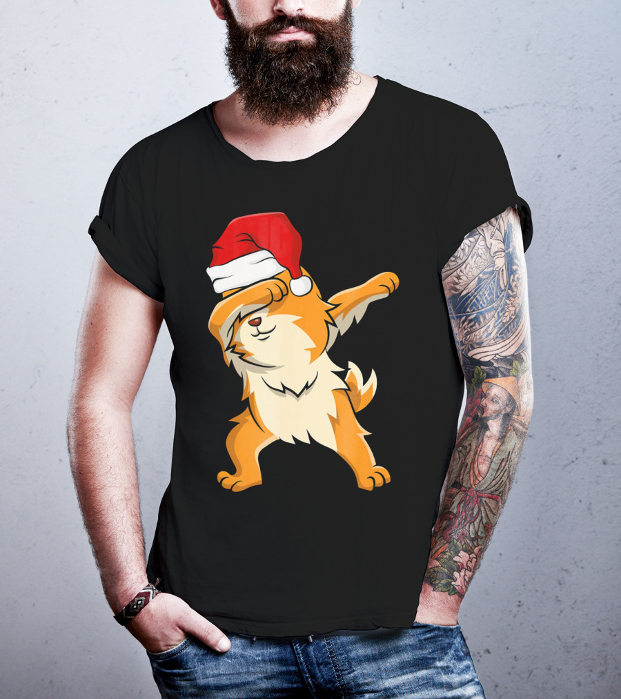 Dabbing Pomeranian With Santa Hat T-Shirt