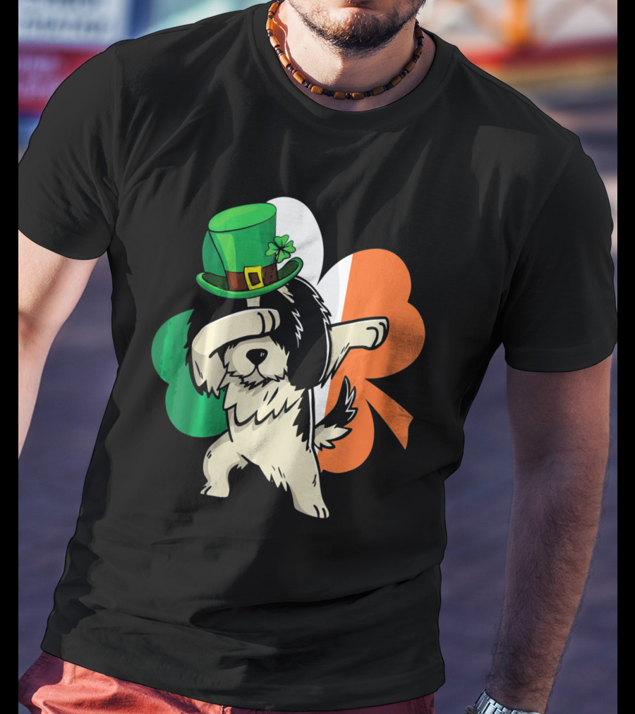 Dabbing Shih Tzu Shamrock Irish Hat Flag T-Shirt