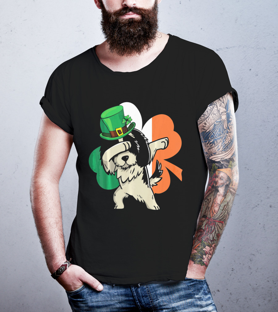 Dabbing Shih Tzu Shamrock Irish Hat Flag T-Shirt