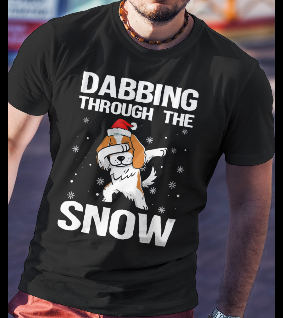Dabbing Through The Snow Cavalier King Charles Spaniel Christmas Dog Santa Hat T-Shirt