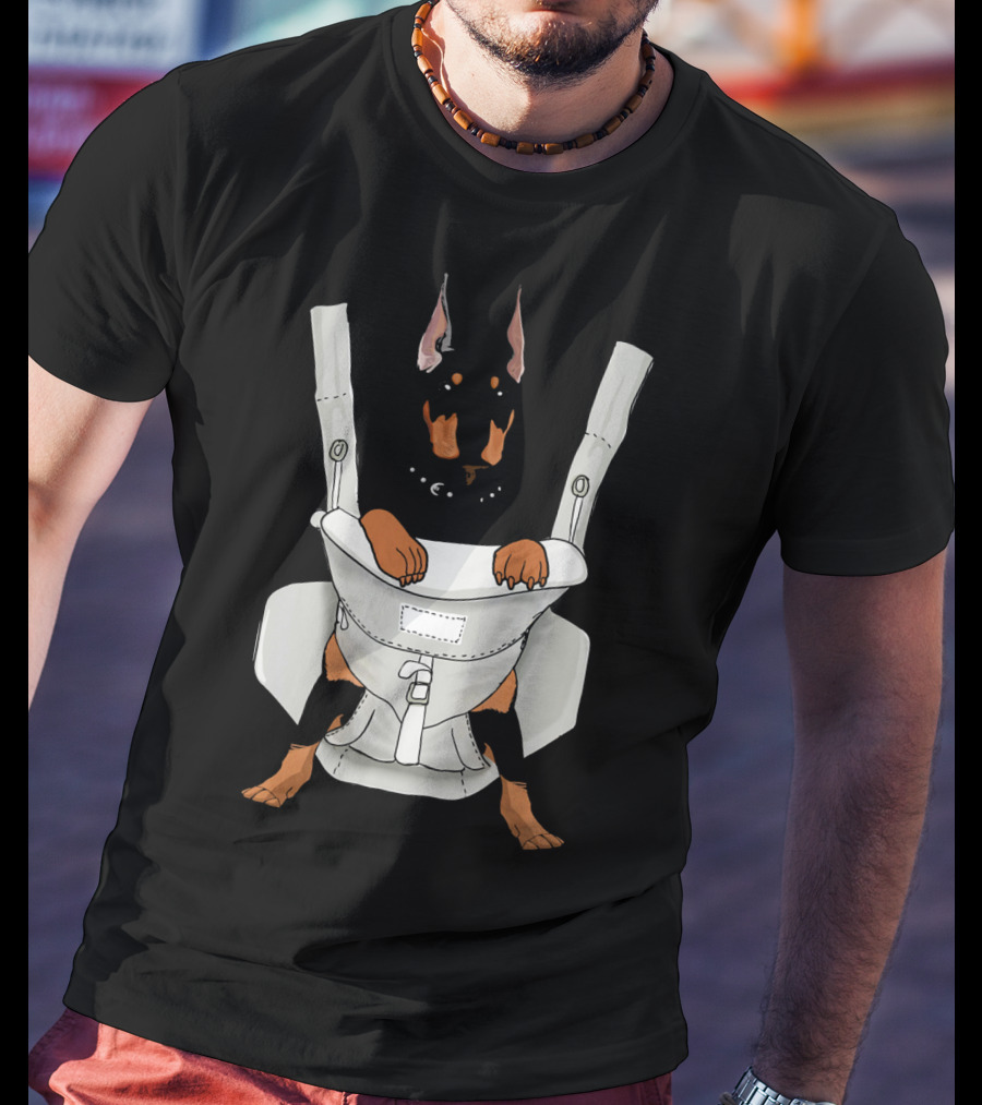 Carrier Doberman With Cartoon Baby Harness T-Shirt
