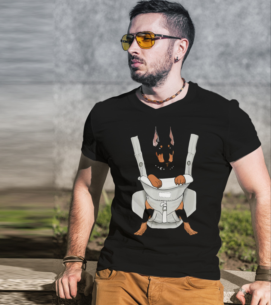 Carrier Doberman With Cartoon Baby Harness T-Shirt