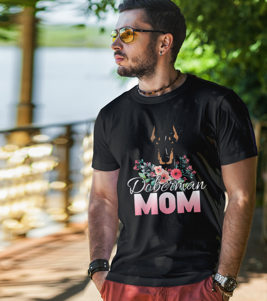Doberman Mom Floral T-Shirt
