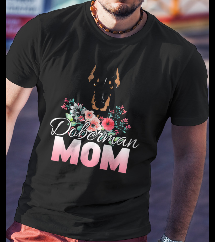 Doberman Mom Floral T-Shirt