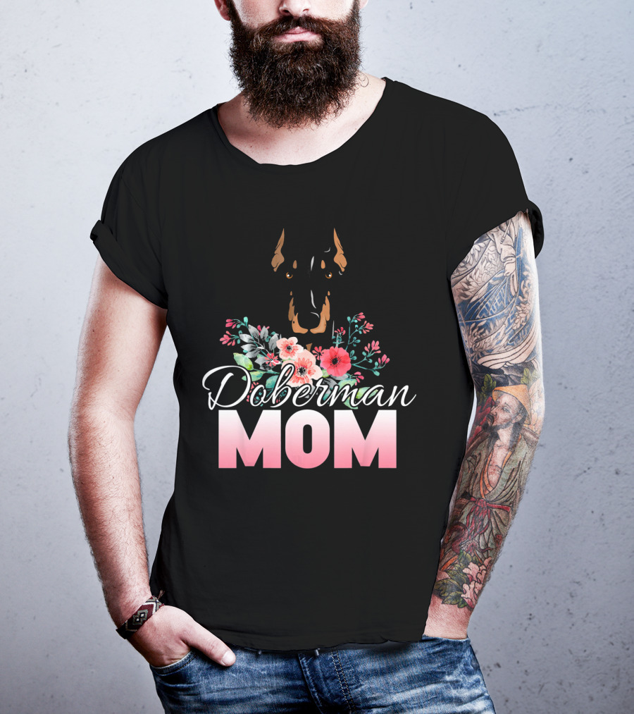 Doberman Mom Floral T-Shirt