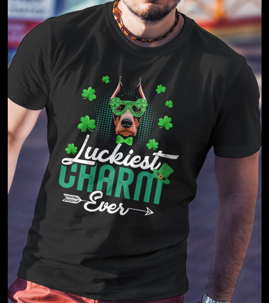 Luckiest Charm Ever Doberman Patrick's Day Shamrock Glasses T-Shirt