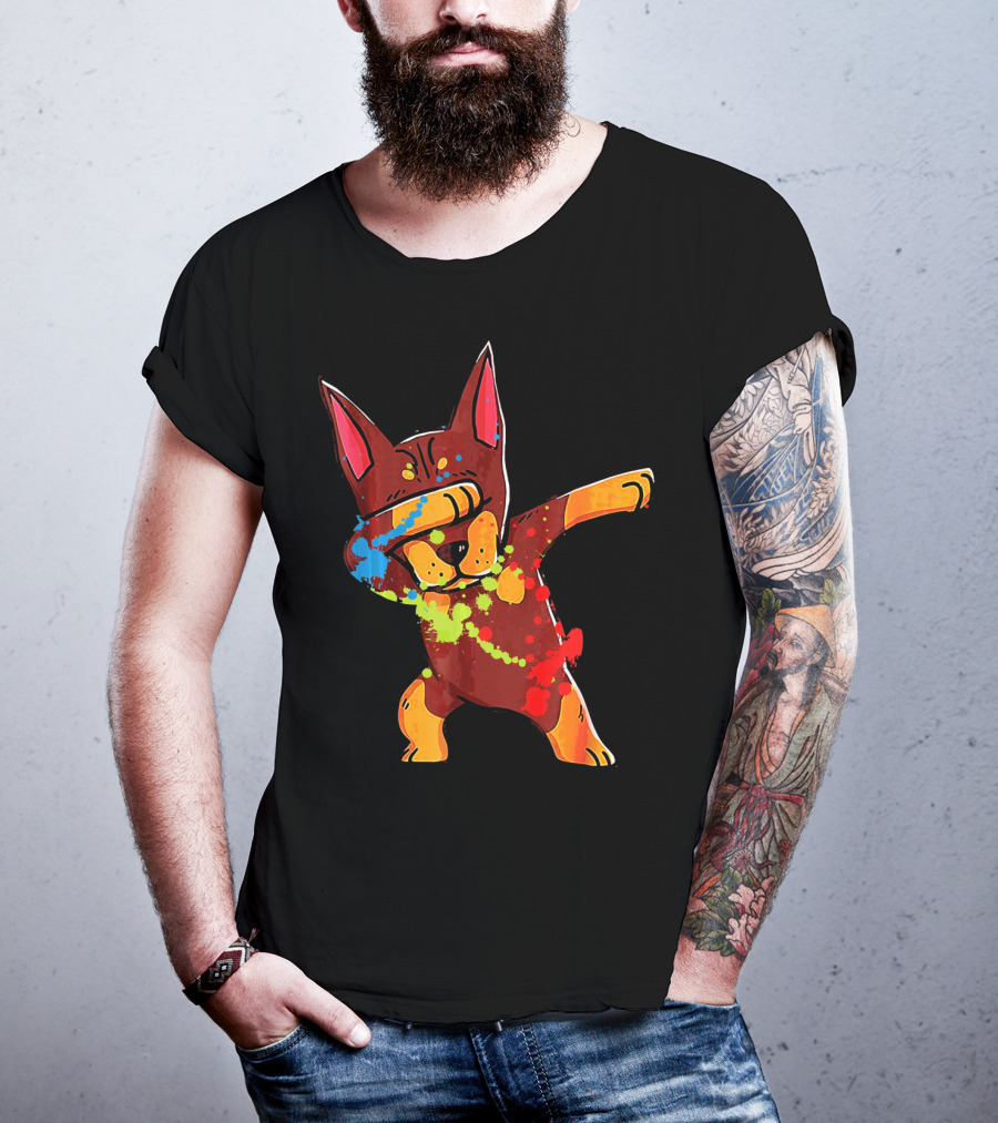 Doberman Pinscher Colorful Dabbing Funny Dab Dance T-Shirt