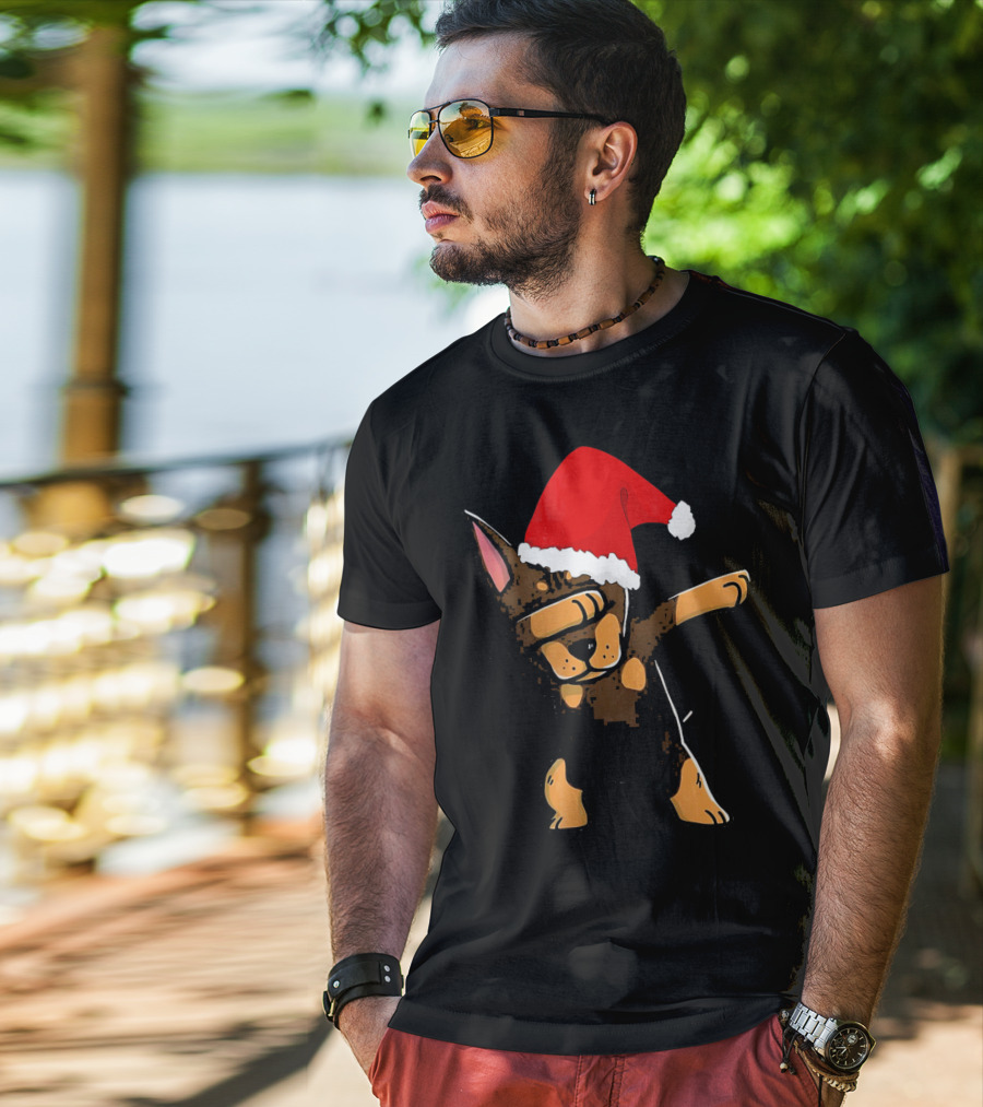 Doberman Pinscher Dabbing Santa Hat Christmas T-Shirt