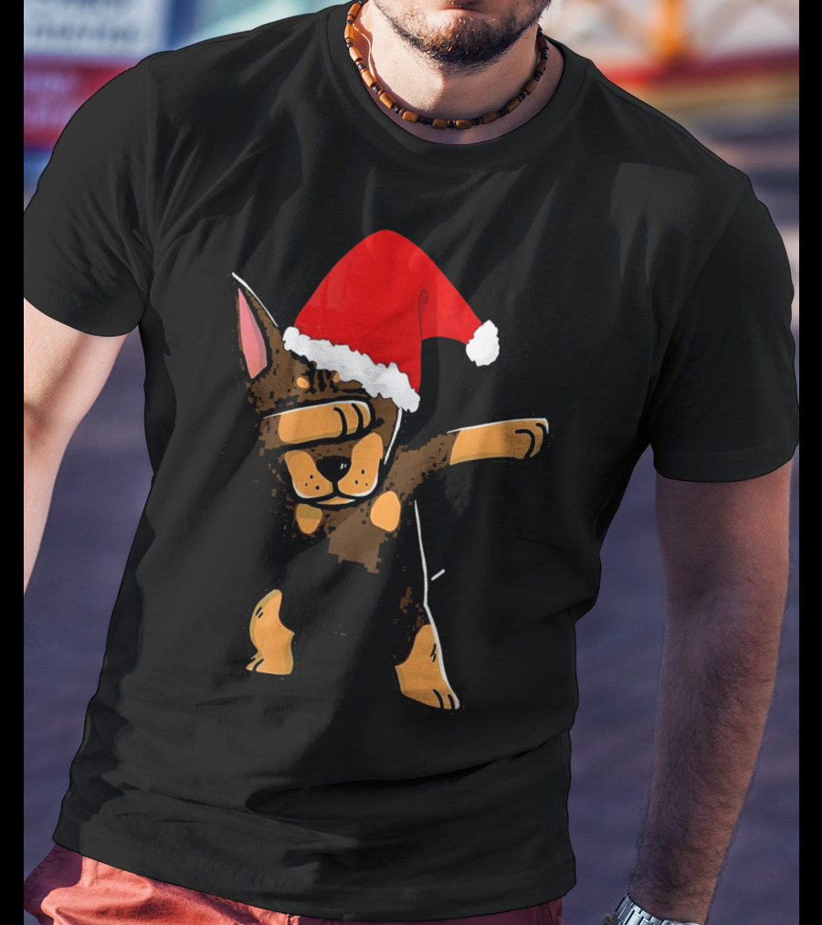 Doberman Pinscher Dabbing Santa Hat Christmas T-Shirt