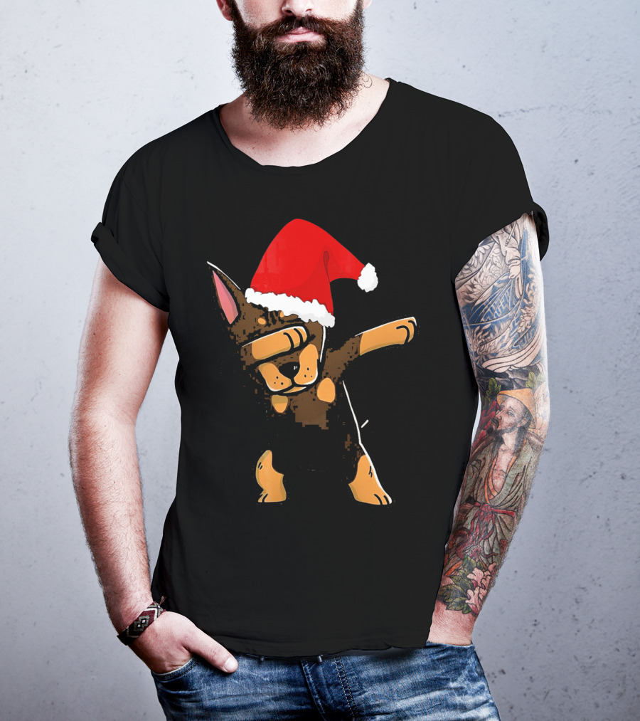 Doberman Pinscher Dabbing Santa Hat Christmas T-Shirt