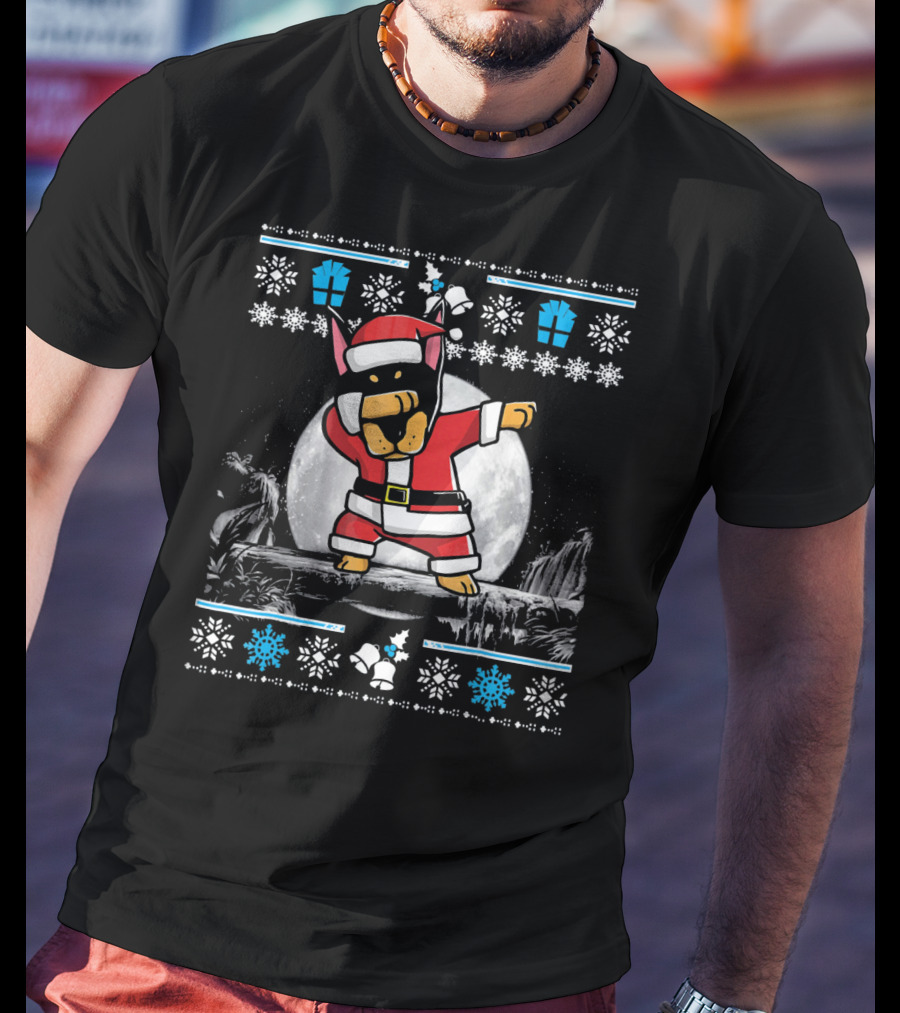 Doberman Pinscher Santa Claus Dabbing Christmas Sweater Moon Snowflake Gift T-Shirt