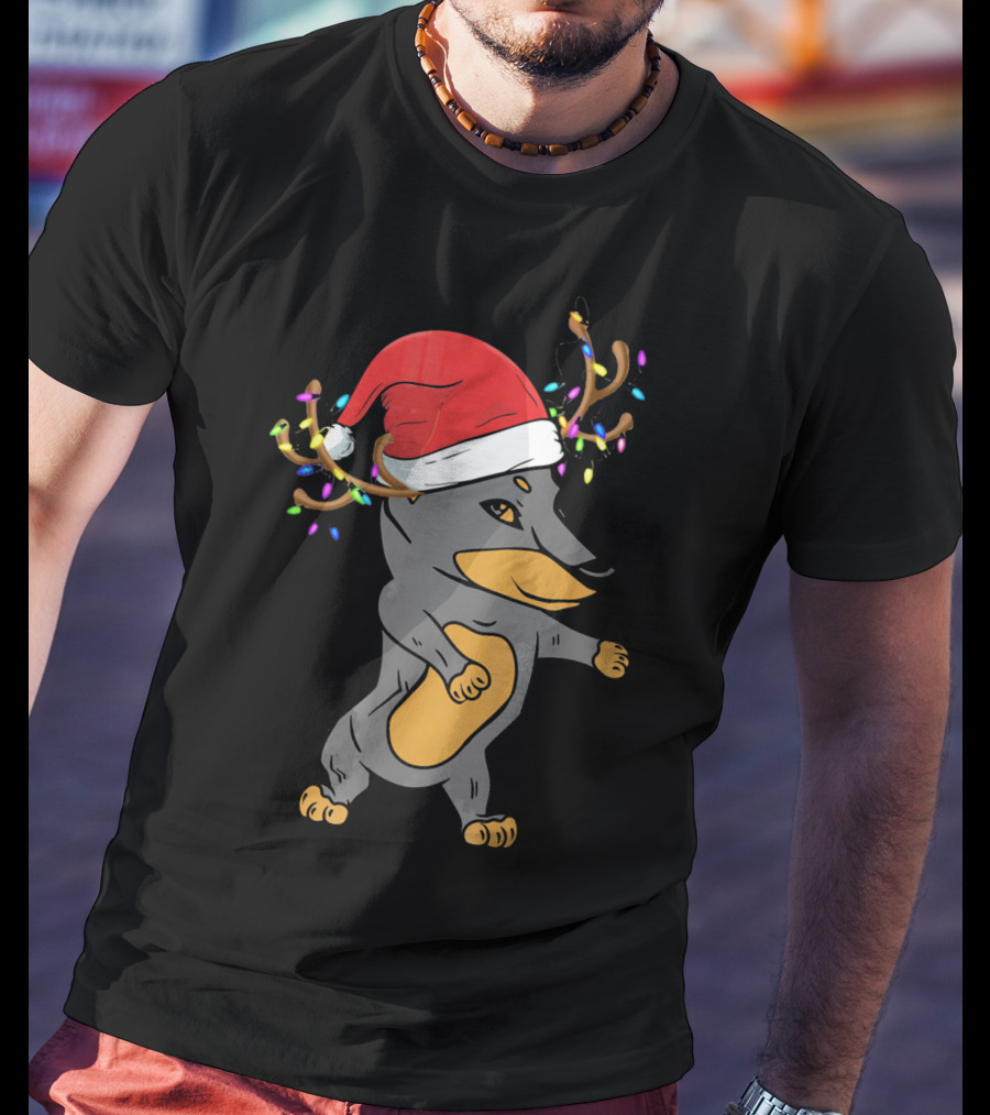 Christmas Doberman Santa Hat Reindeer Antlers Lights Dog Lovers T-Shirt