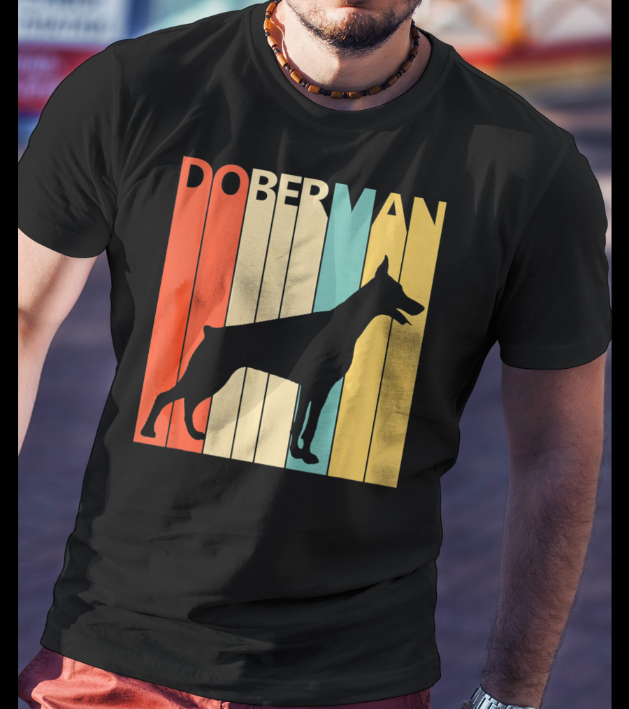 Doberman Vintage Silhouette Stripes For Dog Dad T-Shirt