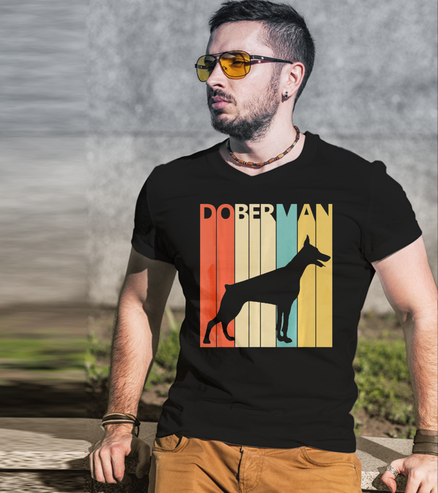 Doberman Vintage Silhouette Stripes For Dog Dad T-Shirt