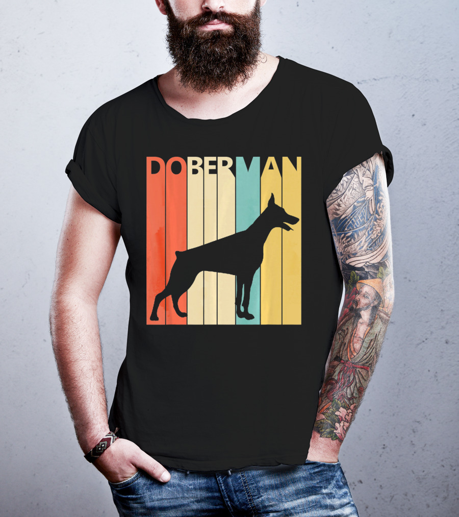 Doberman Vintage Silhouette Stripes For Dog Dad T-Shirt