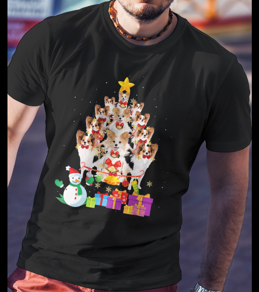 Dog Christmas Papillon Xmas Tree Snowman Gifts Holiday T-Shirt
