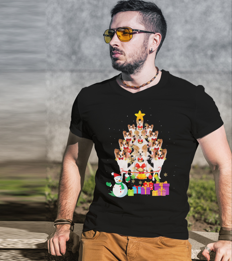 Dog Christmas Papillon Xmas Tree Snowman Gifts Holiday T-Shirt