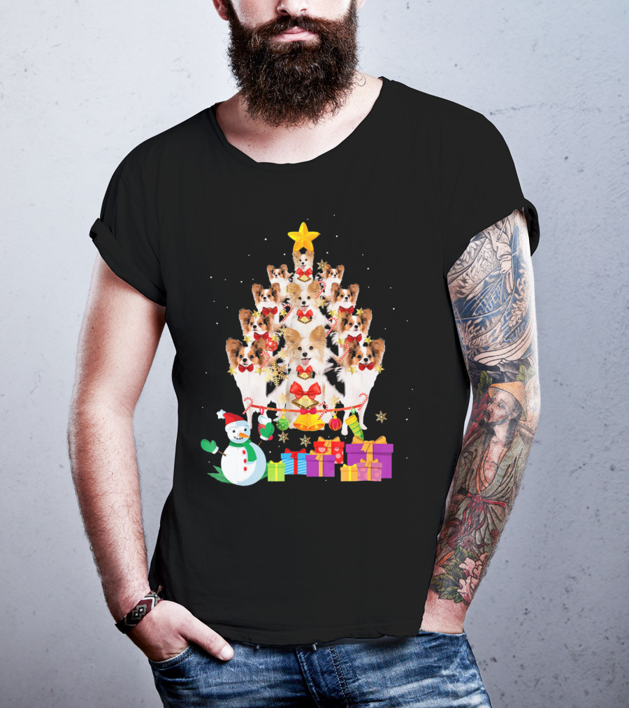 Dog Christmas Papillon Xmas Tree Snowman Gifts Holiday T-Shirt