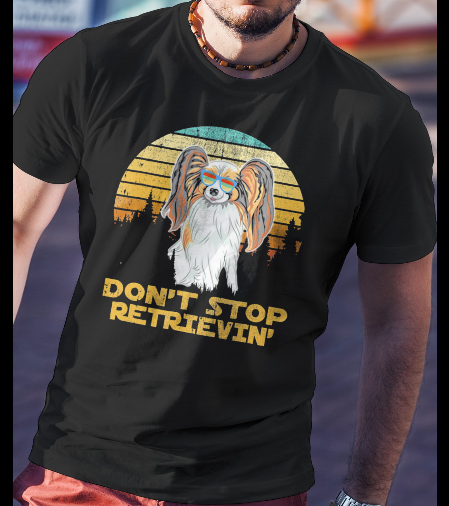 Don't Stop Retrievin' Papillon Sunglasses Retro Sunset T-Shirt