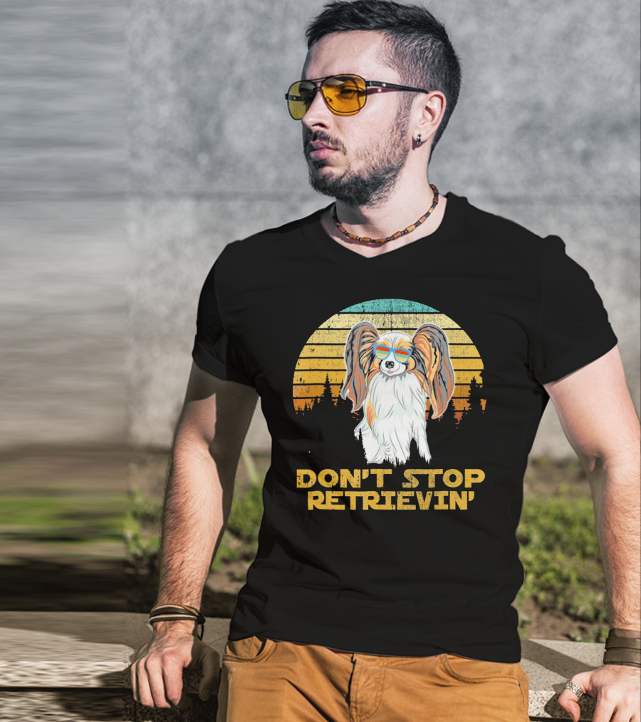 Don't Stop Retrievin' Papillon Sunglasses Retro Sunset T-Shirt