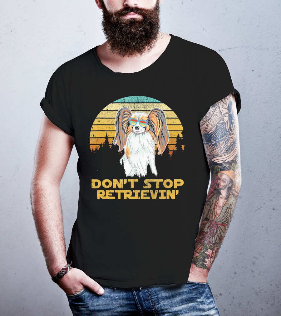 Don't Stop Retrievin' Papillon Sunglasses Retro Sunset T-Shirt