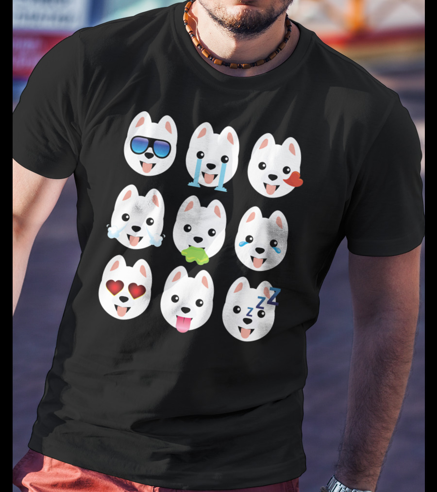 Pomeranian Dog Emoji Faces Funny Father Emotions T-Shirt