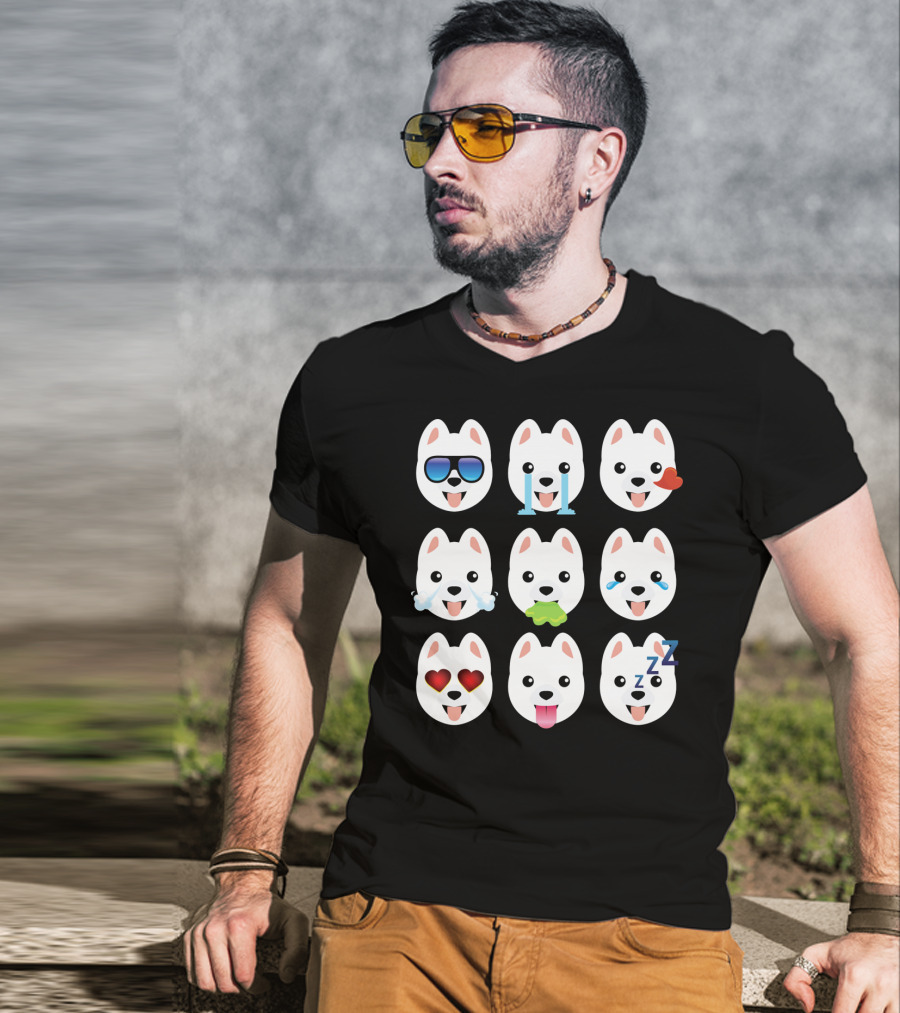 Pomeranian Dog Emoji Faces Funny Father Emotions T-Shirt
