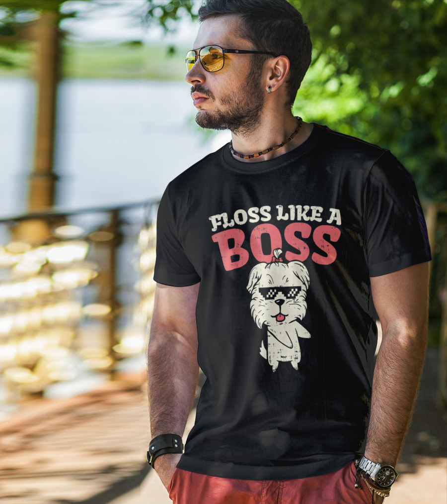 Floss Like A Boss Dance Flossing Shih Tzu With Sunglasses T-Shirt