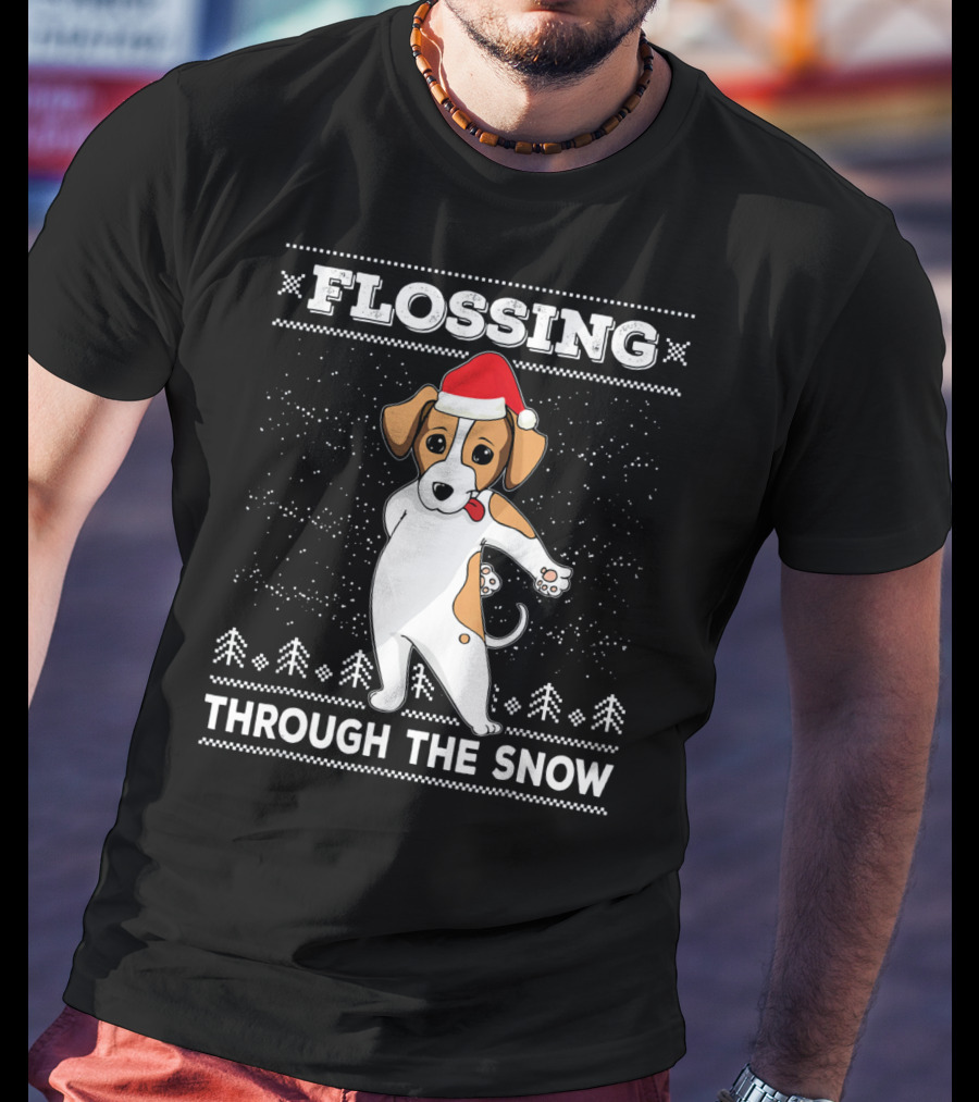 Flossing Through The Snow Jack Russell Terrier Santa Hat T-Shirt