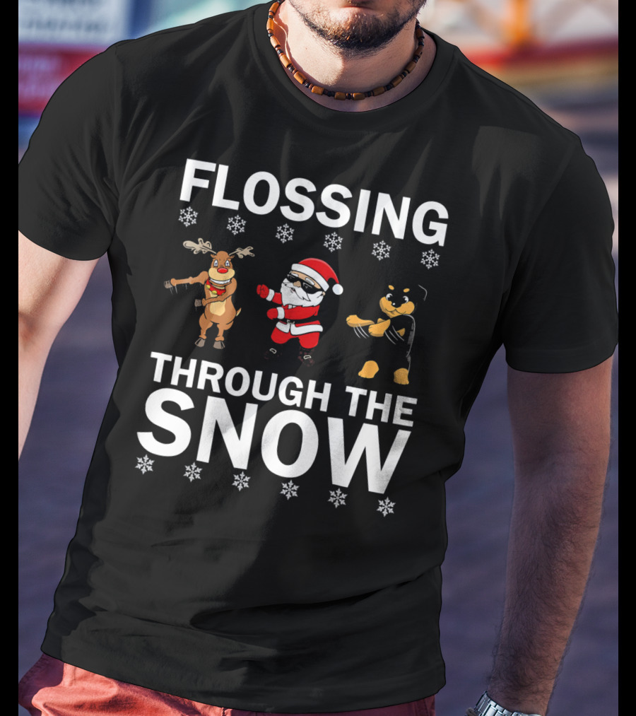 Flossing Through The Snow Santa Reindeer Rottweiler T-Shirt