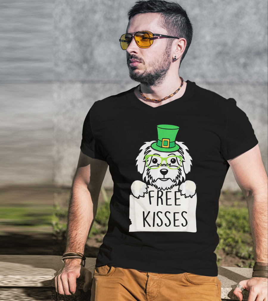 Free Kisses Maltese Dog With Green Leprechaun Hat St Patricks T-Shirt