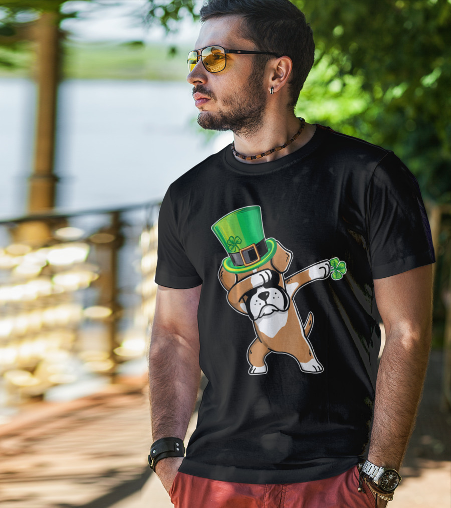 Funny Boxer Dog Dabbing St. Patrick's Day Dance T-Shirt