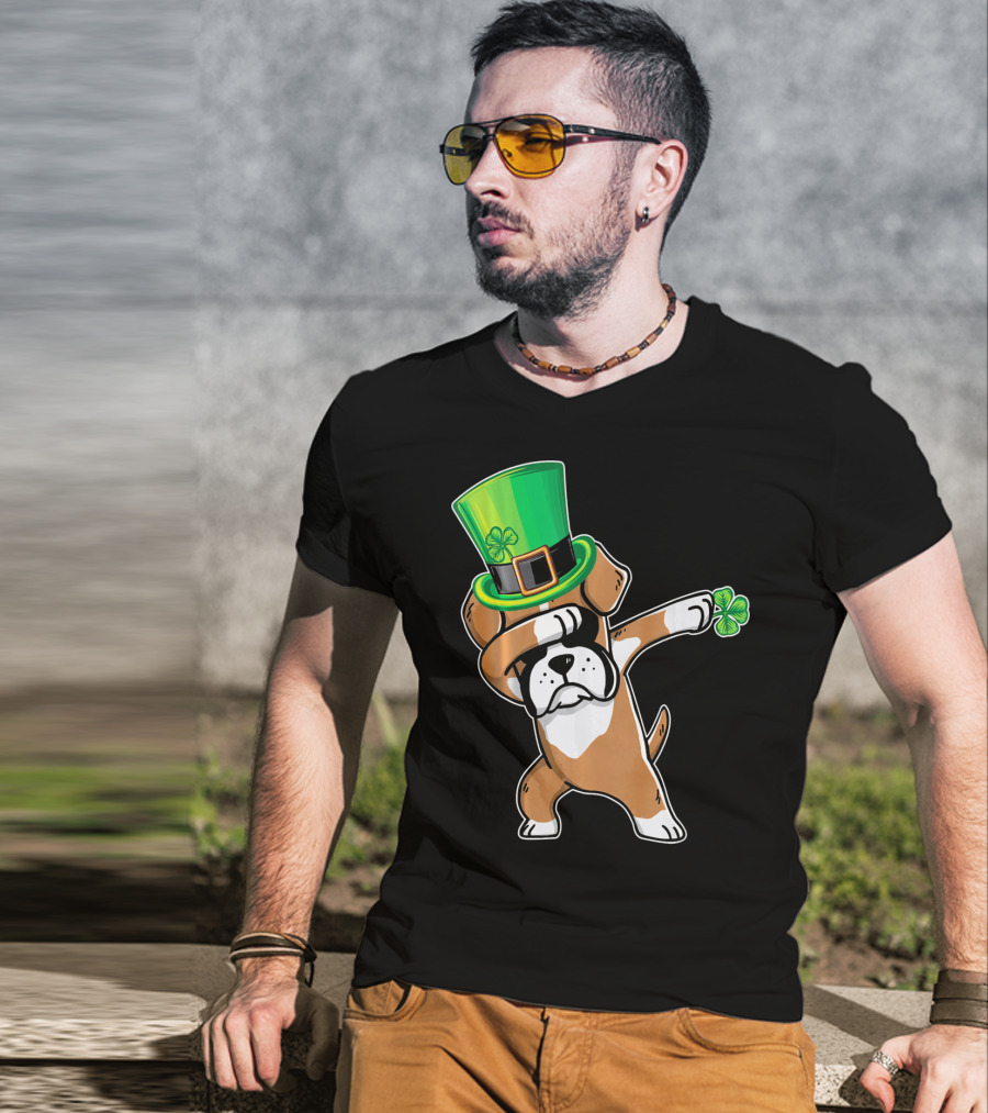 Funny Boxer Dog Dabbing St. Patrick's Day Dance T-Shirt