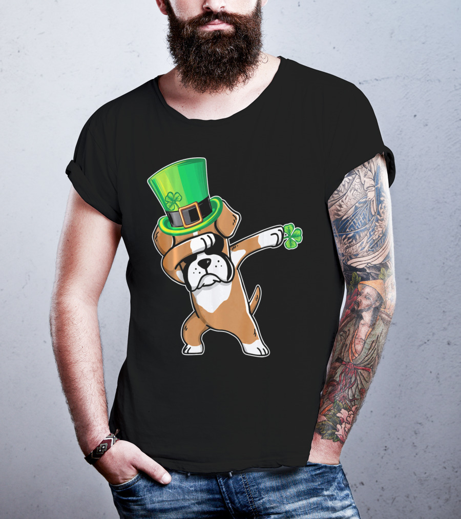 Funny Boxer Dog Dabbing St. Patrick's Day Dance T-Shirt