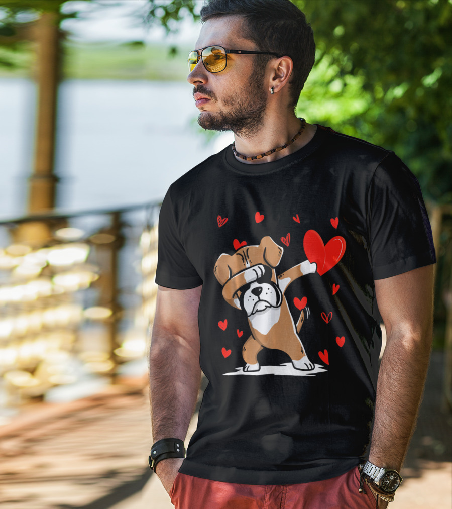 Dabbing Boxer Dog Holding Heart With Valentines Day T-Shirt