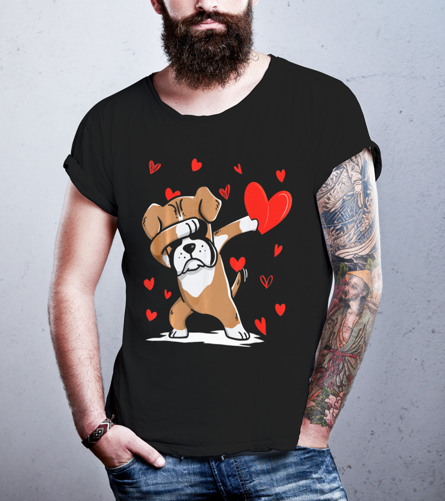 Dabbing Boxer Dog Holding Heart With Valentines Day T-Shirt