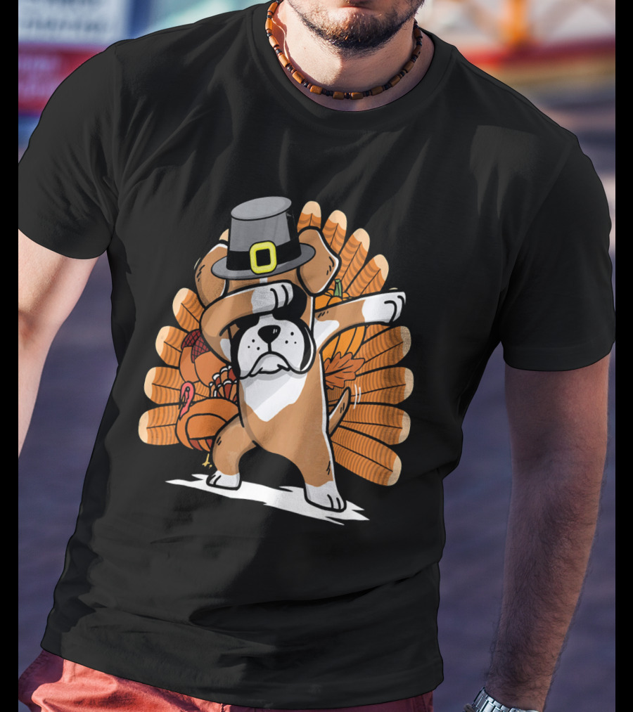 Thanksgiving Dabbing Boxer Dog Pilgrim Hat Turkey T-Shirt