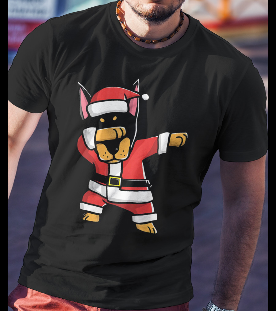 Funny Dabbing Doberman Pinscher Dog Ugly Christmas Santa T-Shirt