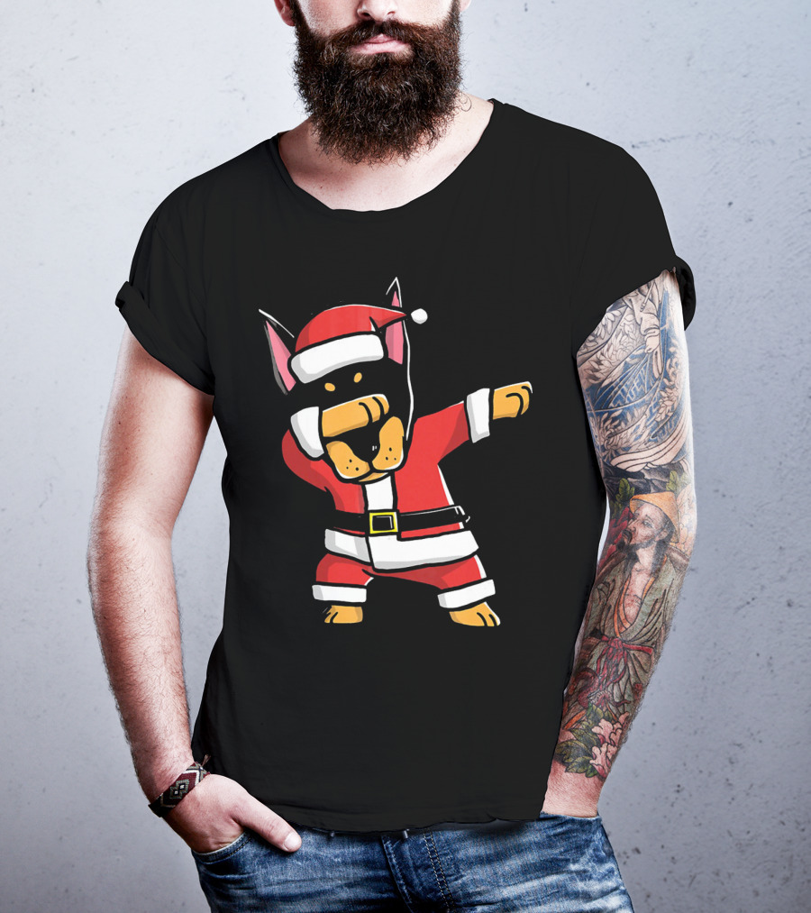 Funny Dabbing Doberman Pinscher Dog Ugly Christmas Santa T-Shirt