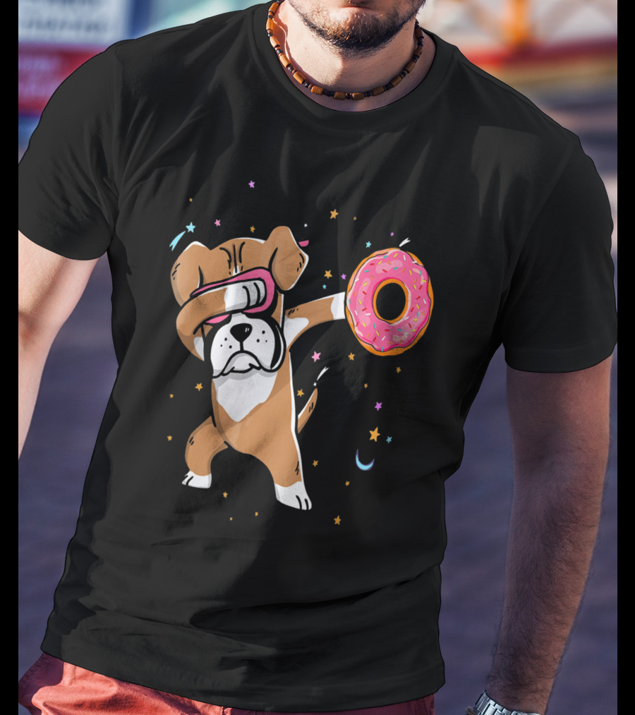 Funny Donut Day Dabbing Boxer With Sprinkled Donut In Stars And Moon T-Shirt