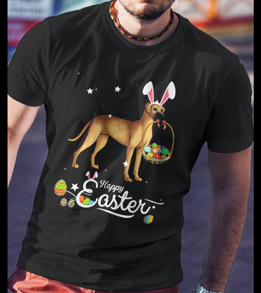 Happy Easter Great Dane Bunny Ears With Eggs Basket T-Shirt