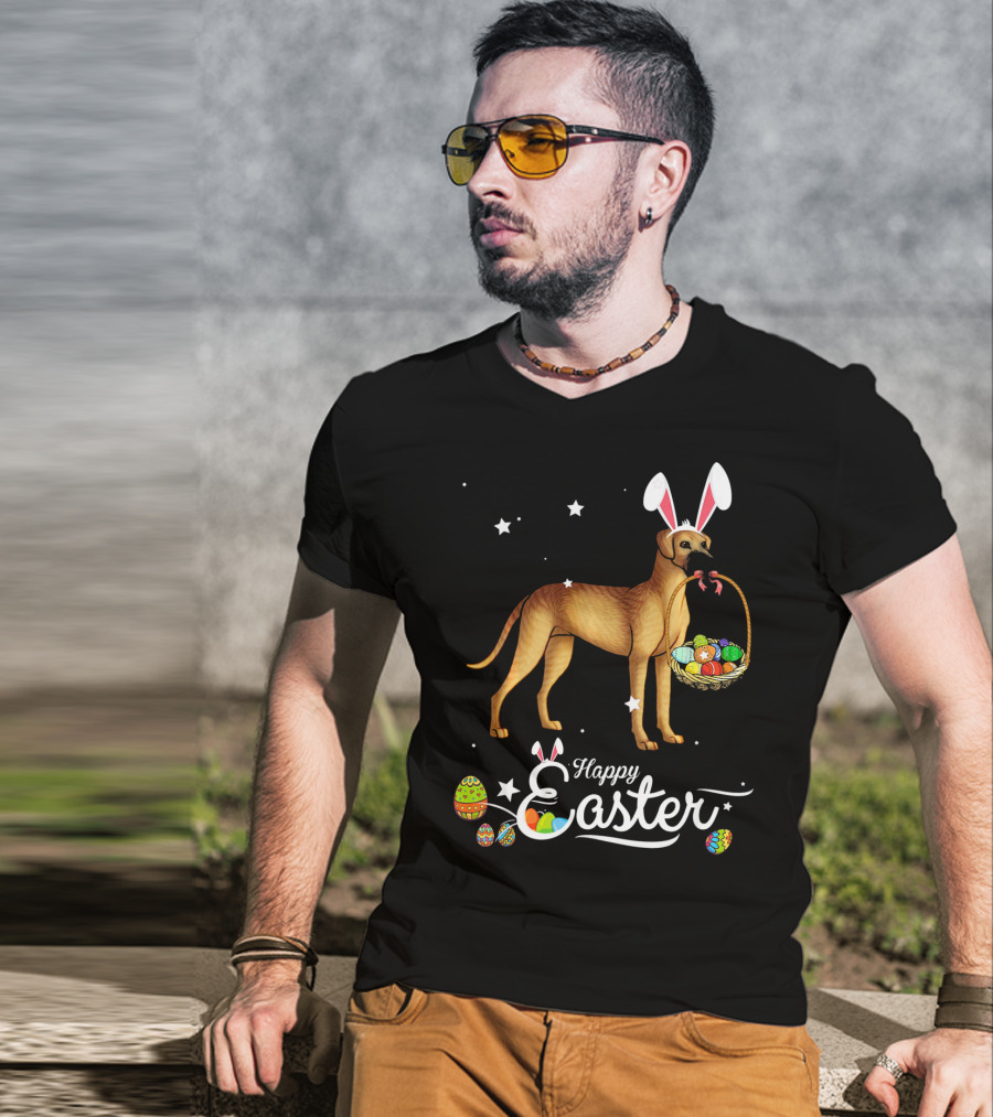 Happy Easter Great Dane Bunny Ears With Eggs Basket T-Shirt
