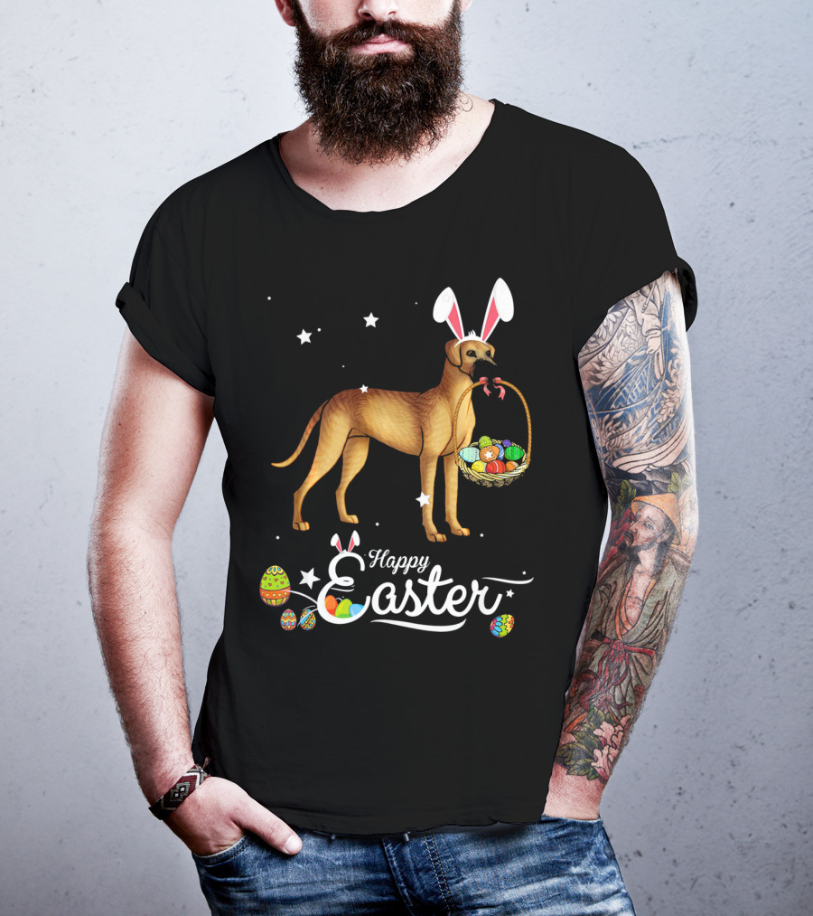 Happy Easter Great Dane Bunny Ears With Eggs Basket T-Shirt