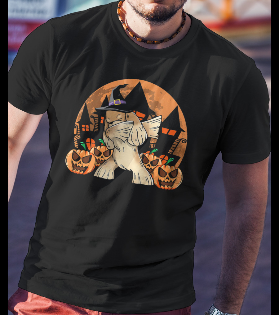 Halloween Dabbing Cocker Spaniel With Witch Hat And Jack-O'-Lanterns T-Shirt