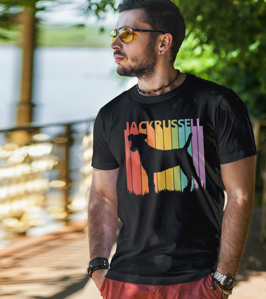 Jack Russell Silhouette Rainbow Stripes T-Shirt