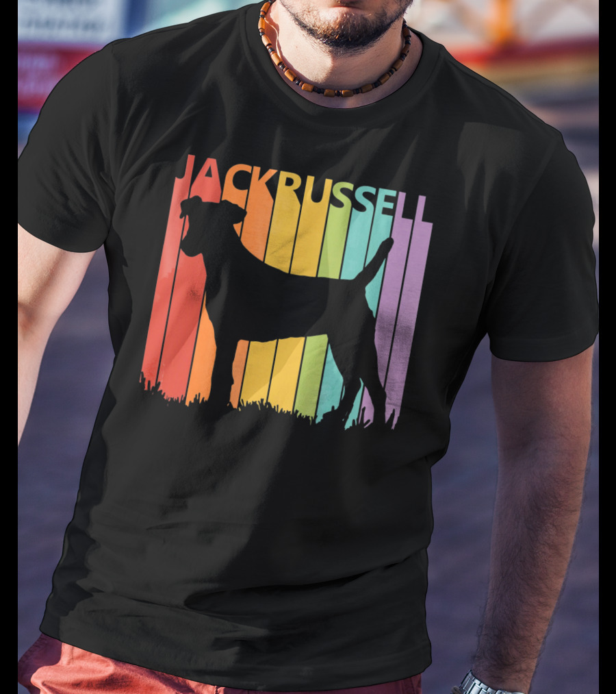 Jack Russell Silhouette Rainbow Stripes T-Shirt