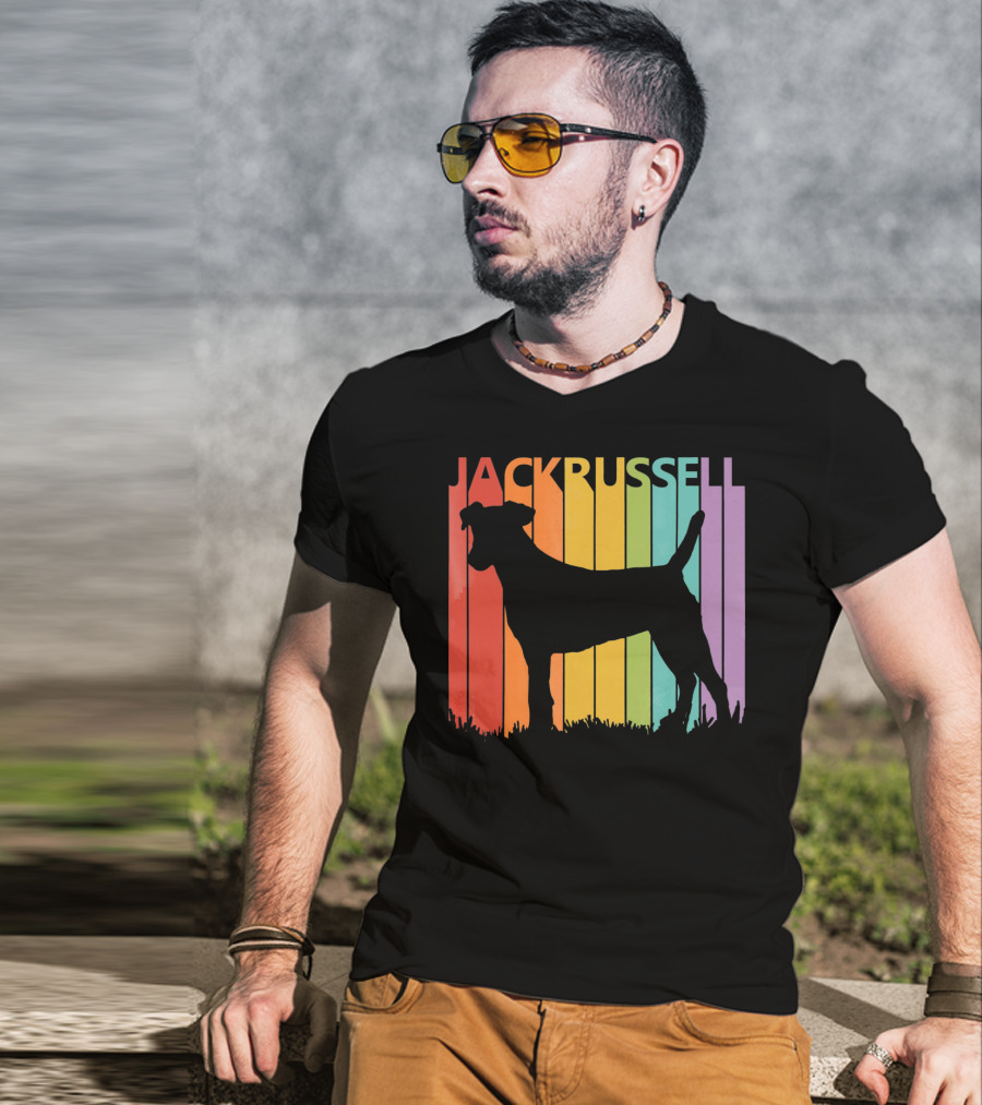 Jack Russell Silhouette Rainbow Stripes T-Shirt