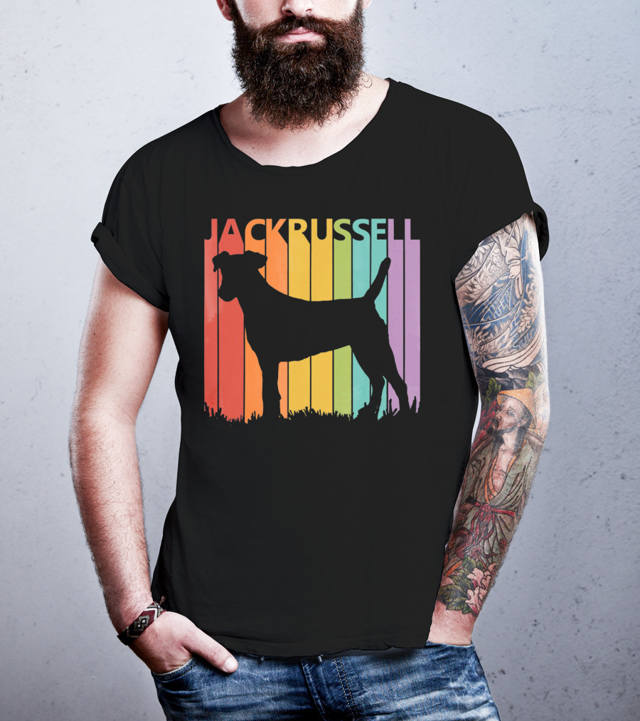 Jack Russell Silhouette Rainbow Stripes T-Shirt