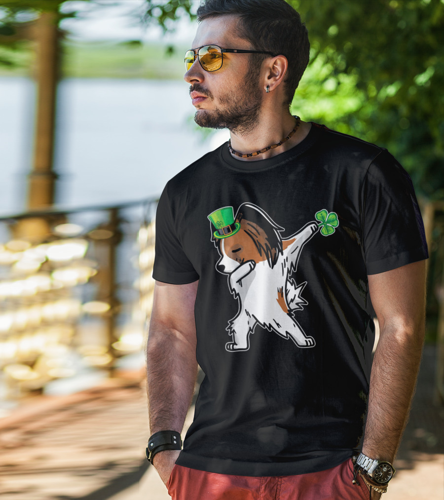 Papillon Dab Dabbing Dance With Shamrock And Leprechaun Hat T-Shirt